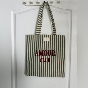 Brand New Sézane Green and Cream Striped 'Amour Club' Tote